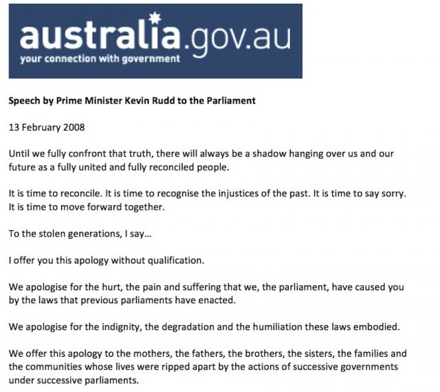 Prime Minister, Kevin Rudd's Apology to the Stolen Generations - 2008